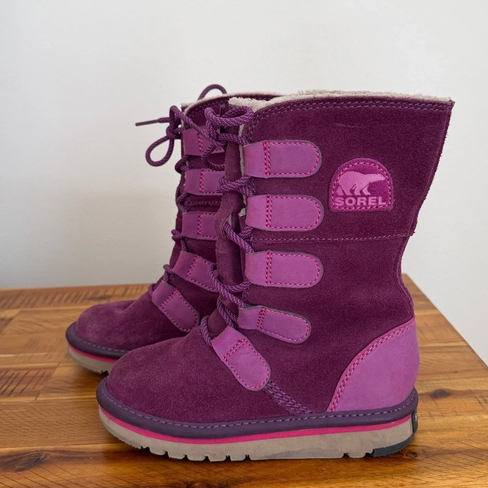Sorel Toddler Girls purple genuine suede leather lace-up tall winter boots